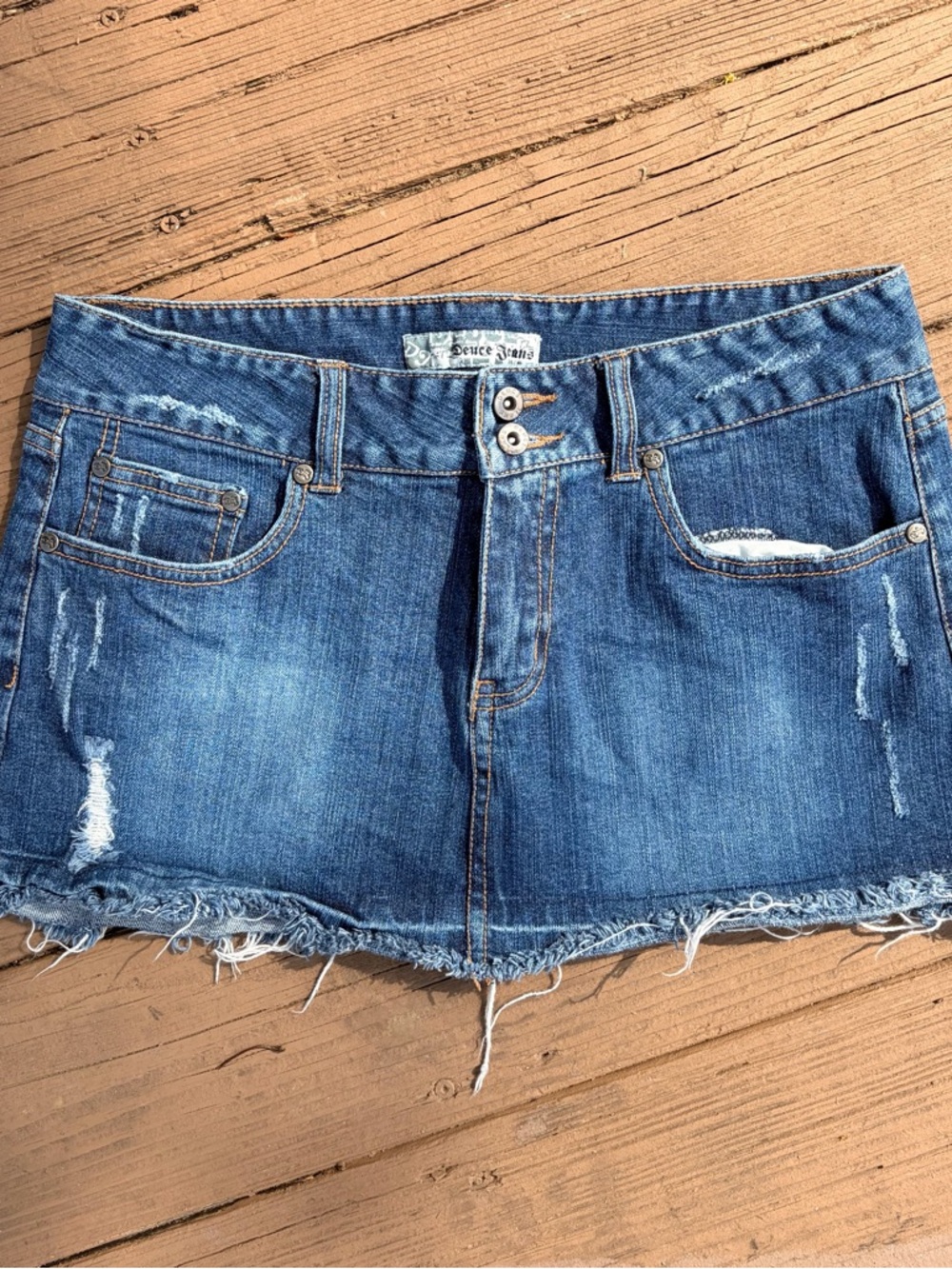 Vintage Distressed Y2K Deuce Jeans Blue Denim Mini Skirt